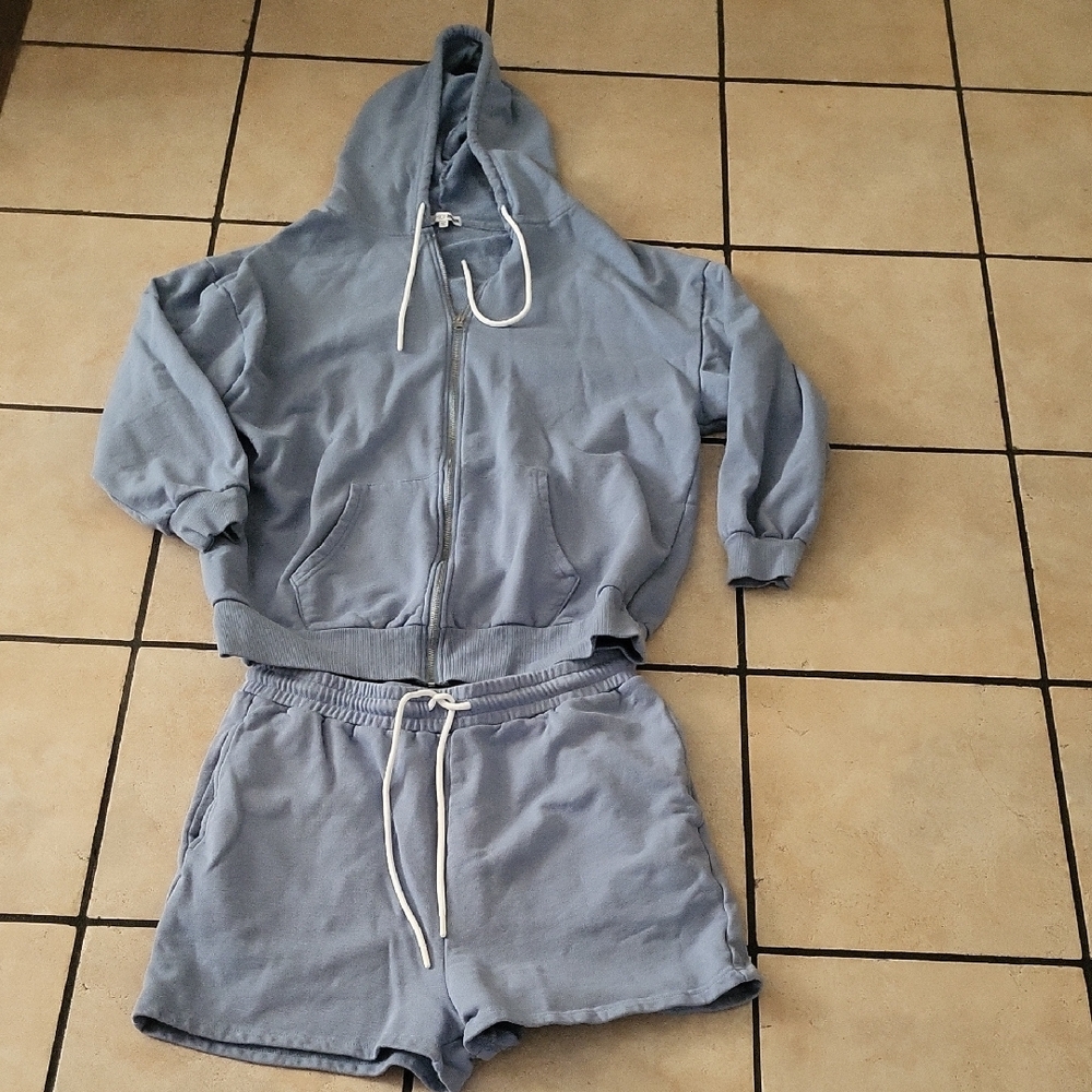 Blue Hoodie and Shorts Set
